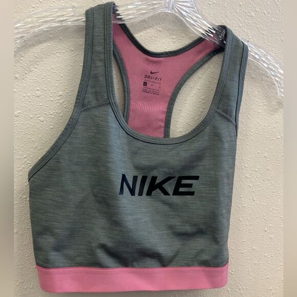 Nike Heather Gray Tank with Pink Lining non padded sports bra large - Picture 1 of 2